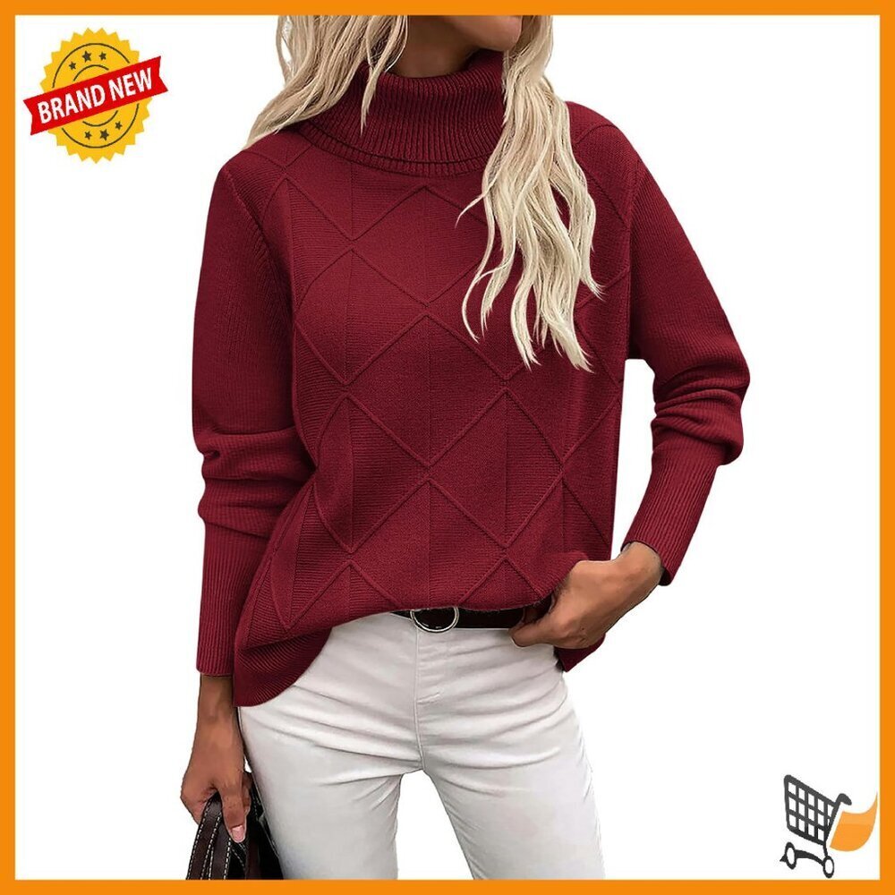 Chunky Knit Turtleneck Sweater Women's Long Sleeve Pullover Fall Winter